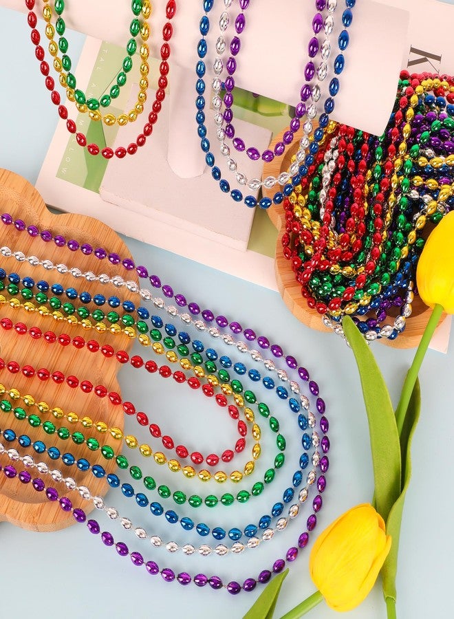 EOBOH 12PCS Mardi Gras Beads, Metallic Colorful Beaded Necklaces Party Favors, 6 Kinds of 32" Oval Bead Necklace Costume Stuff for Festival Parade Throw Accessories Wedding Birthday Mardi Gras Decorations - Image 4